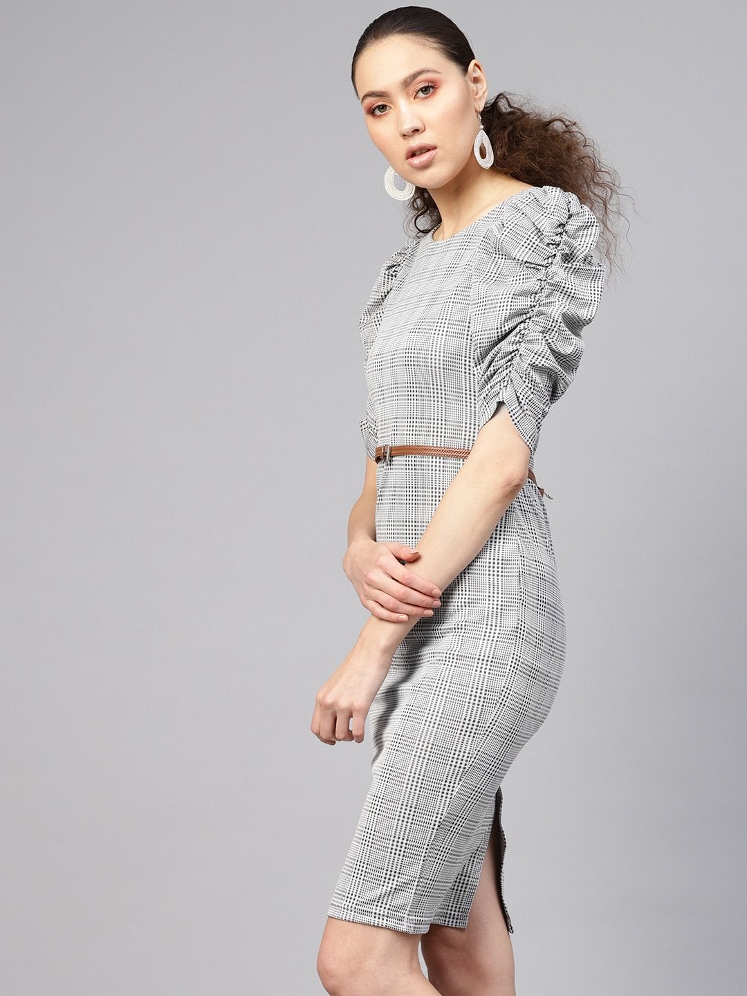 Women's Black & Grey Belted Bodycon Dress
