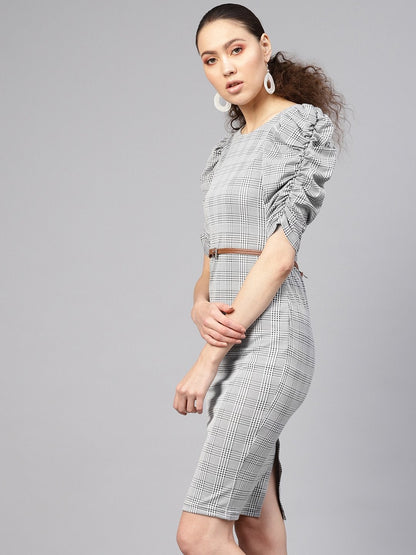 Women's Black & Grey Belted Bodycon Dress