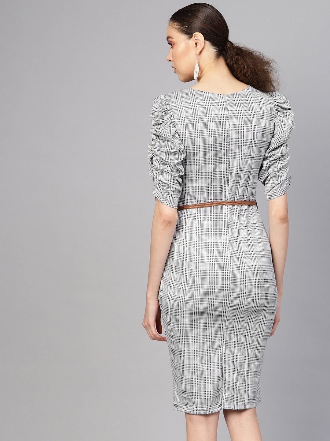 Women's Black & Grey Belted Bodycon Dress