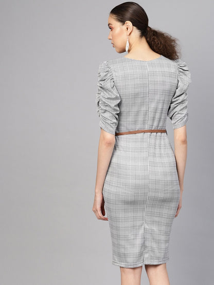 Women's Black & Grey Belted Bodycon Dress