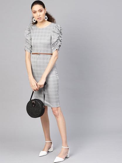 Women's Black & Grey Belted Bodycon Dress