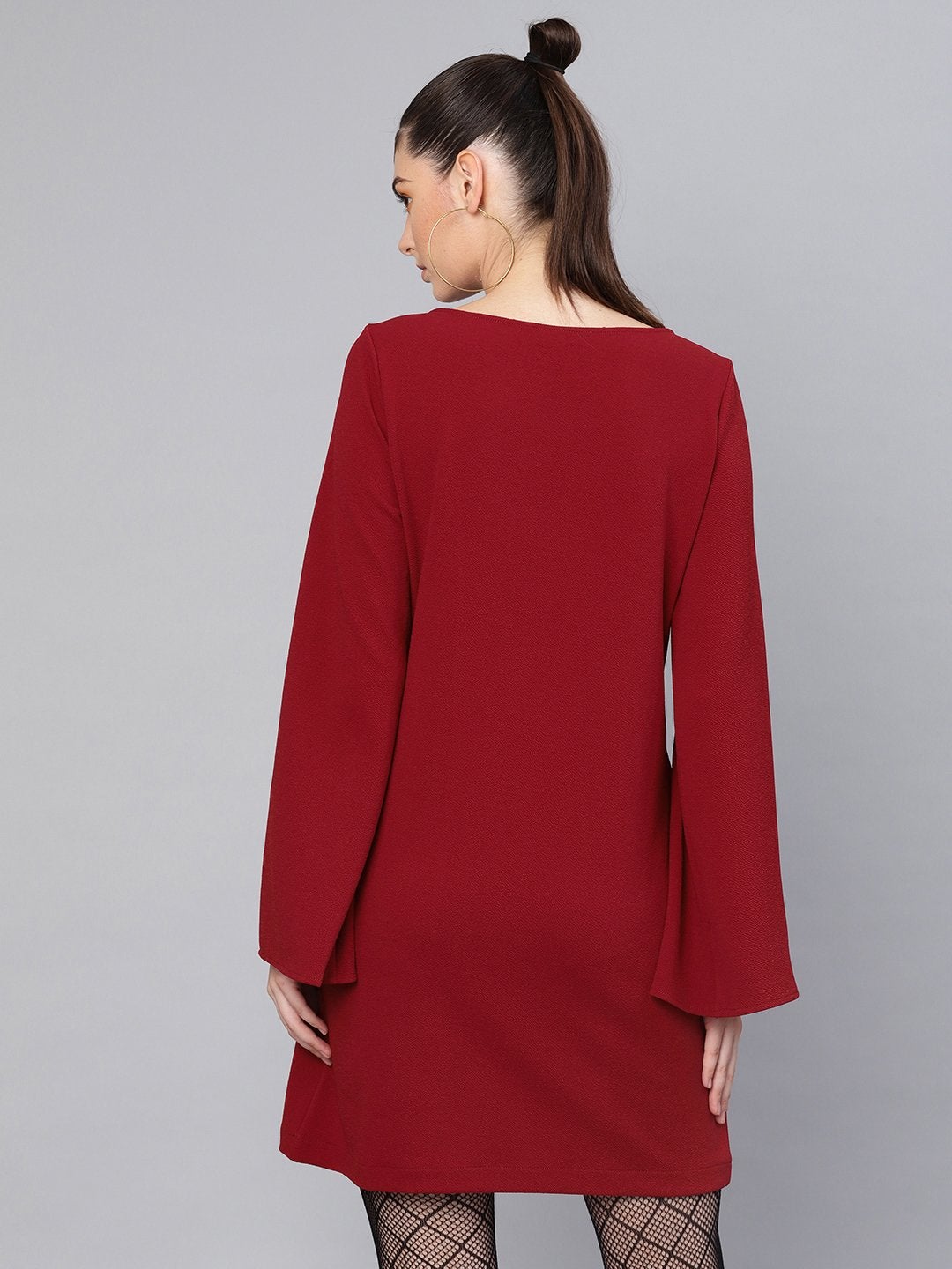 Women's Maroon Cape Sleeves Shift Dress