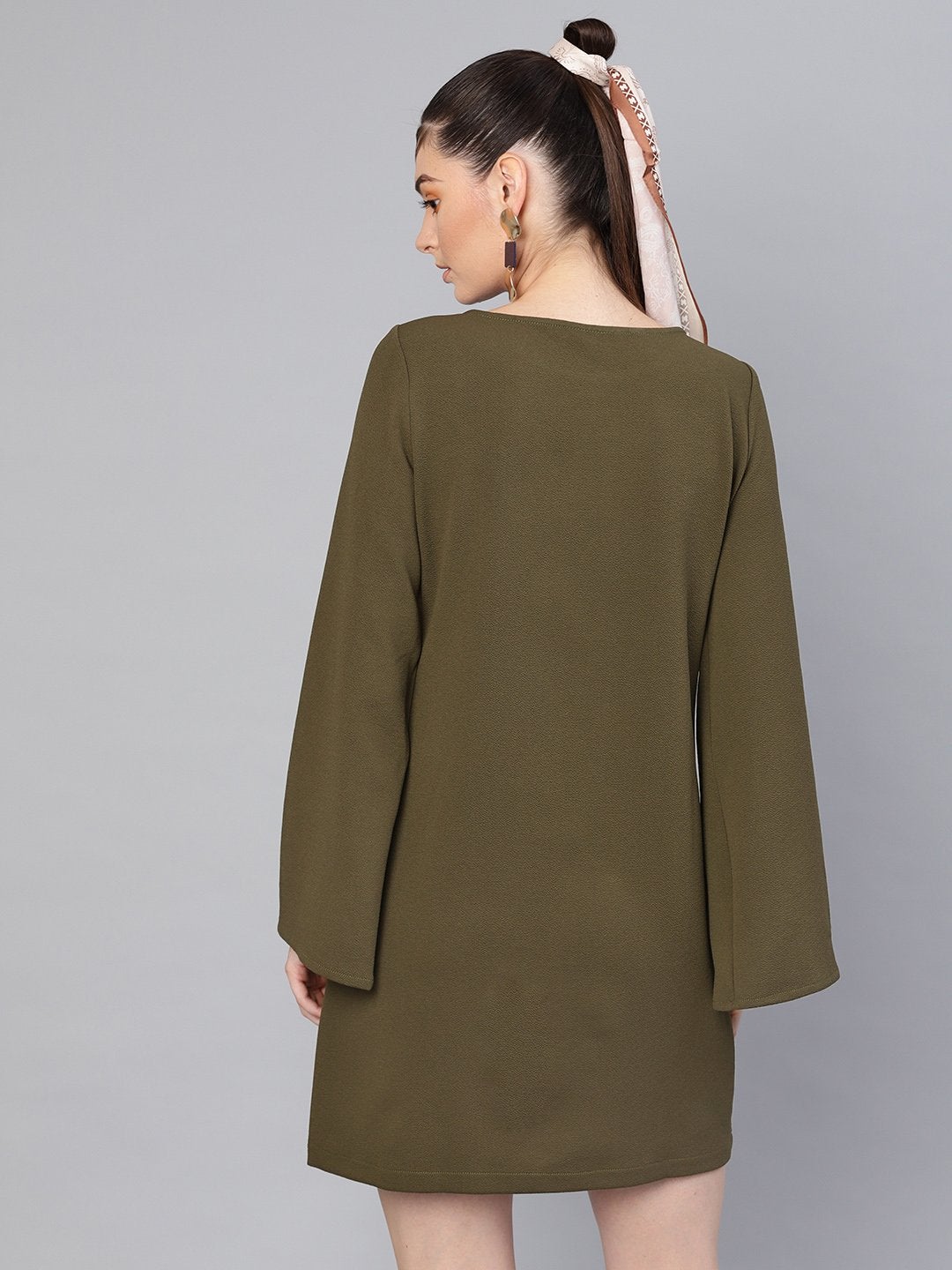 Women's Olive Cape Sleeves Shift Dress