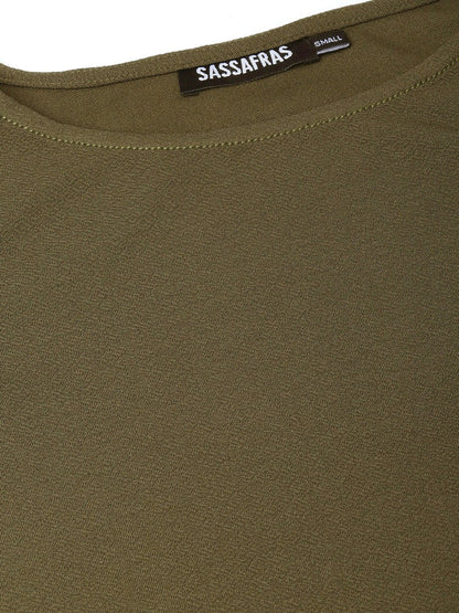 Women's Olive Cape Sleeves Shift Dress