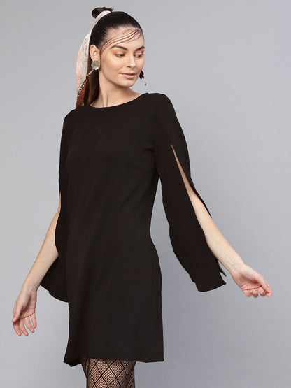 Women's Black Cape Sleeves Shift Dress