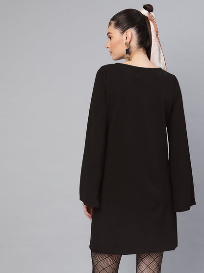 Women's Black Cape Sleeves Shift Dress