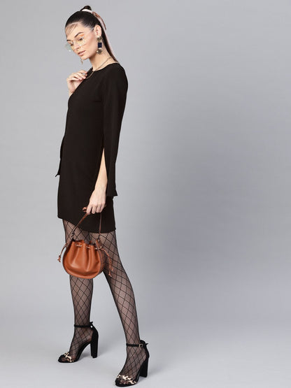 Women's Black Cape Sleeves Shift Dress