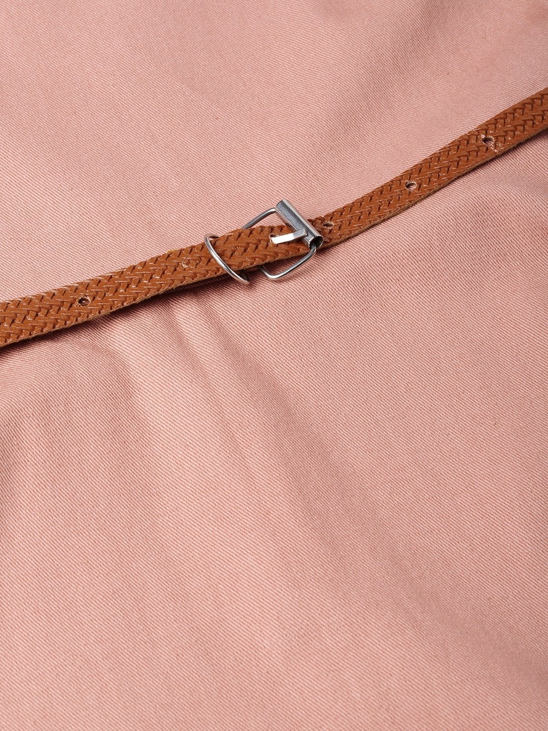 Women's Pink Denim Belted Skater Dress