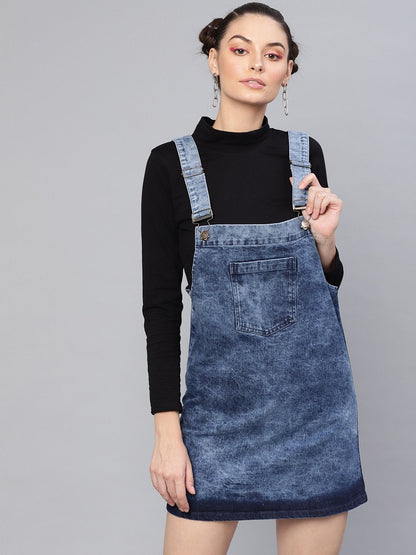 Women's Blue Denim Washed Pinafore Dress