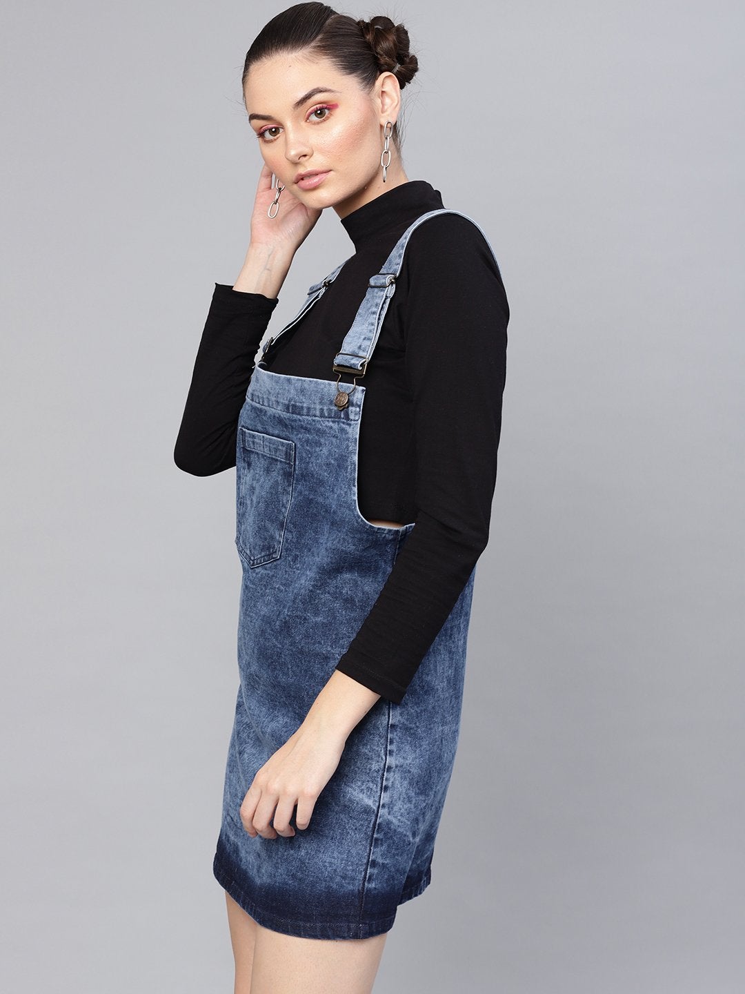 Women's Blue Denim Washed Pinafore Dress