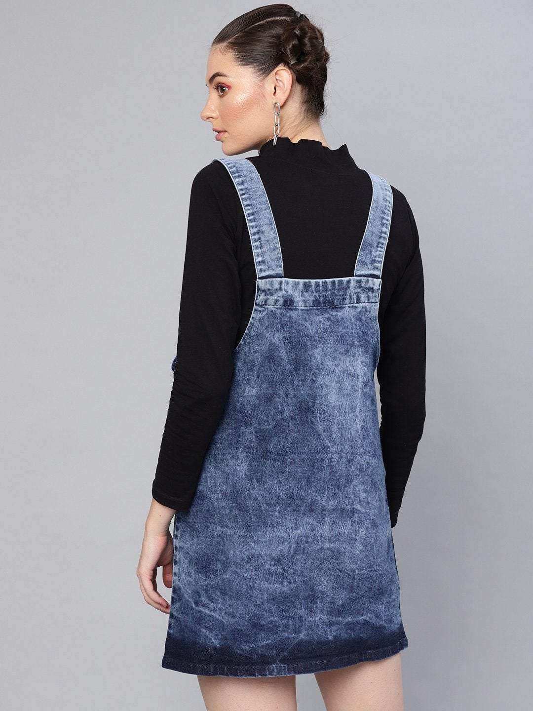 Women's Blue Denim Washed Pinafore Dress