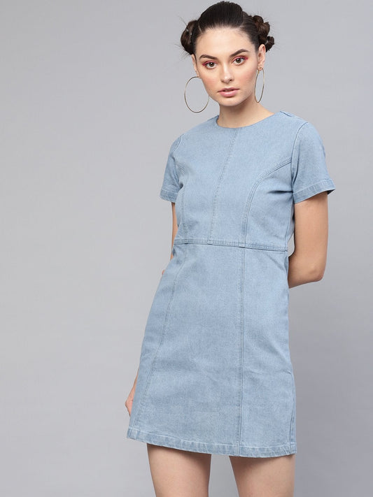 Women's Light Blue Denim Shift Dress