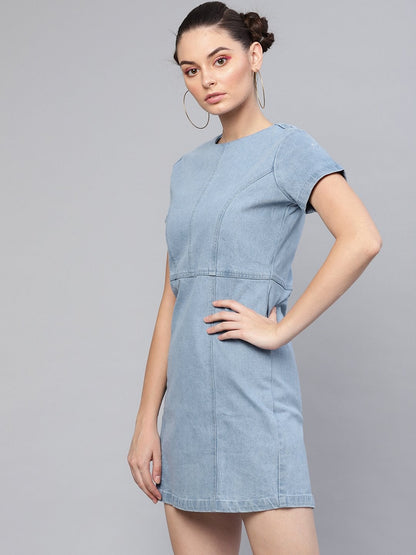 Women's Light Blue Denim Shift Dress