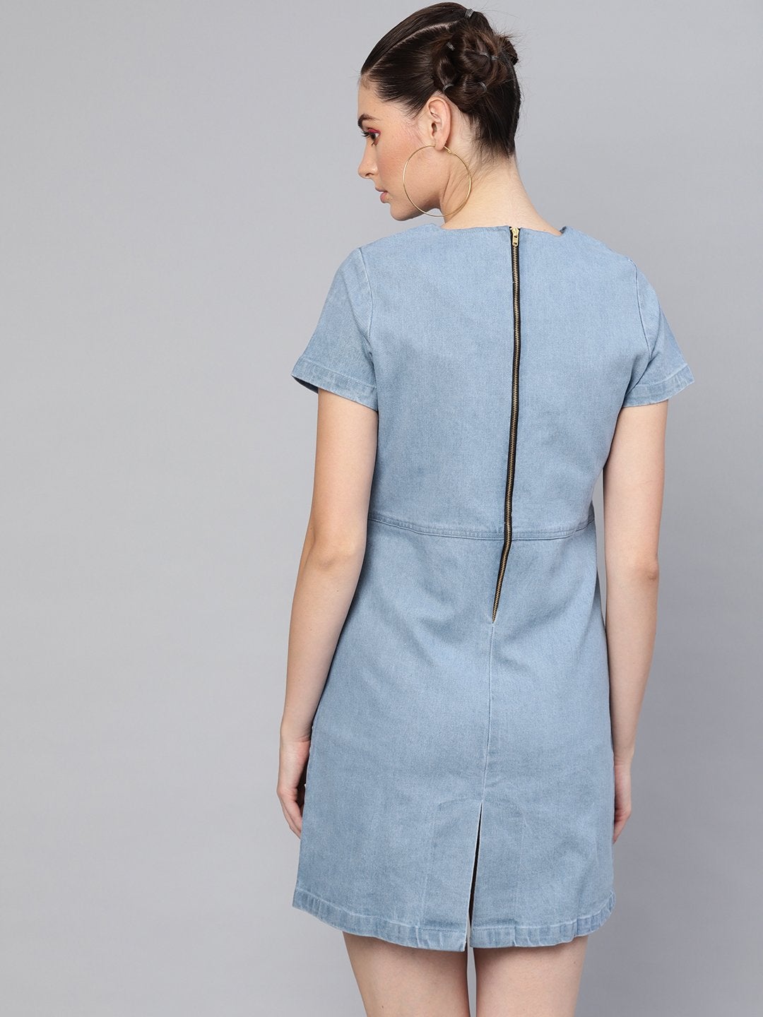 Women's Light Blue Denim Shift Dress