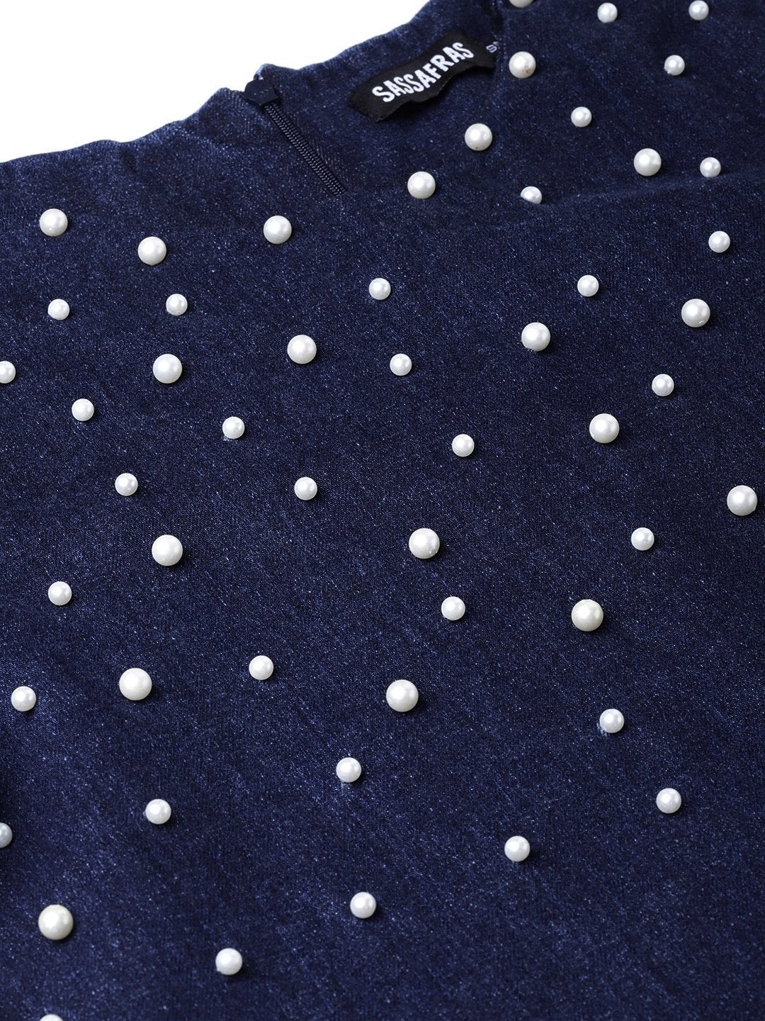 Women's Navy Denim Pearl Studded Dress