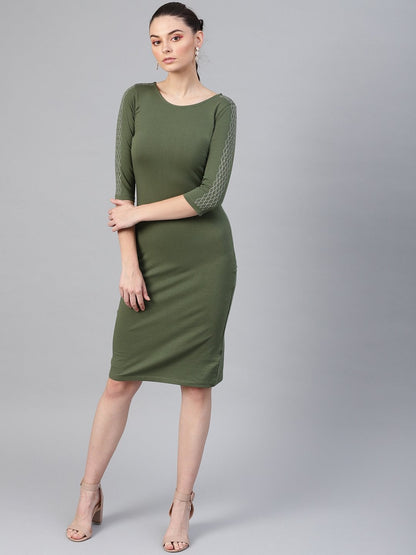 Women's Olive Studded Bodycon Dress