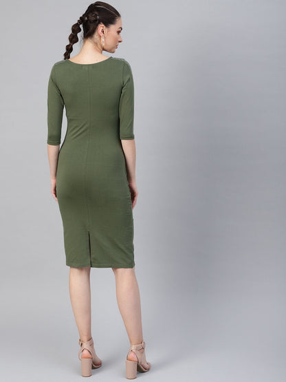 Women's Olive Studded Bodycon Dress