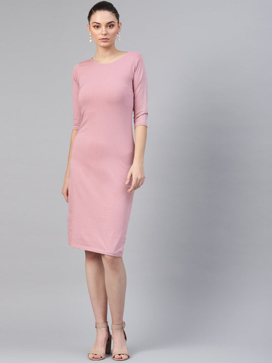Women's Baked Pink Studded Bodycon Dress