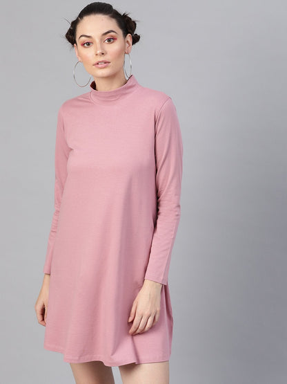 Women's Baked Pink Turtle Neck Tent Dress