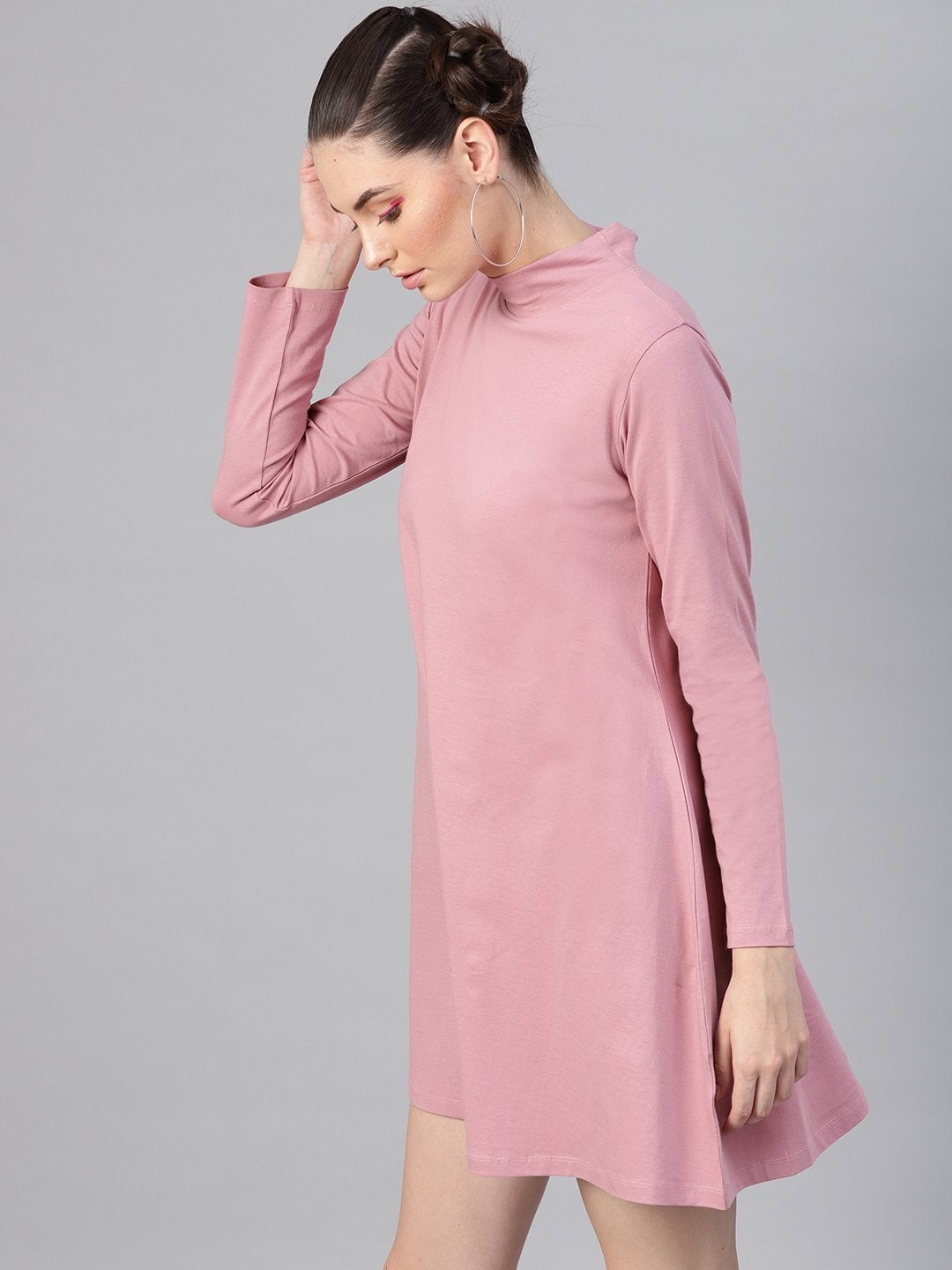 Women's Baked Pink Turtle Neck Tent Dress