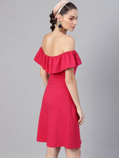 Women's Fuchsia Off Shoulder Skater Midi Dress