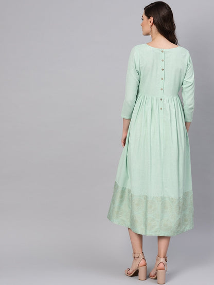 Women's Blue Foil Printed Gathered Dress