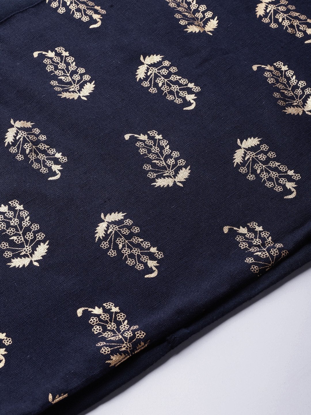 Women's Navy Foil Printed Gathered Dress