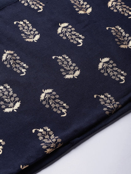 Women's Navy Foil Printed Gathered Dress