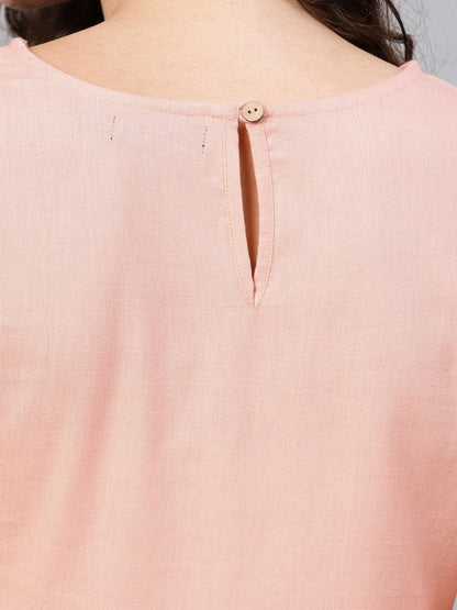 Women's Pink Yoke Embroidered Gathered Dress