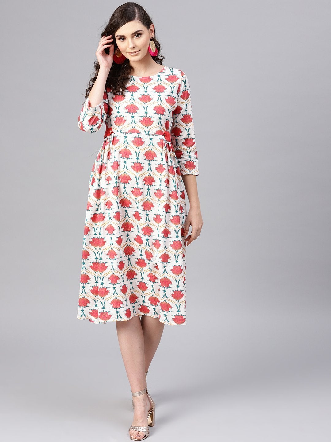 Women's Pink Floral Side Tab Dress
