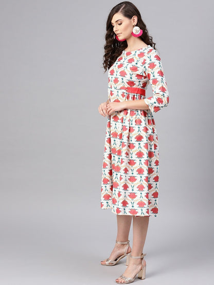 Women's Pink Floral Side Tab Dress
