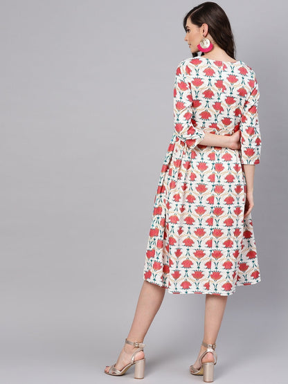 Women's Pink Floral Side Tab Dress