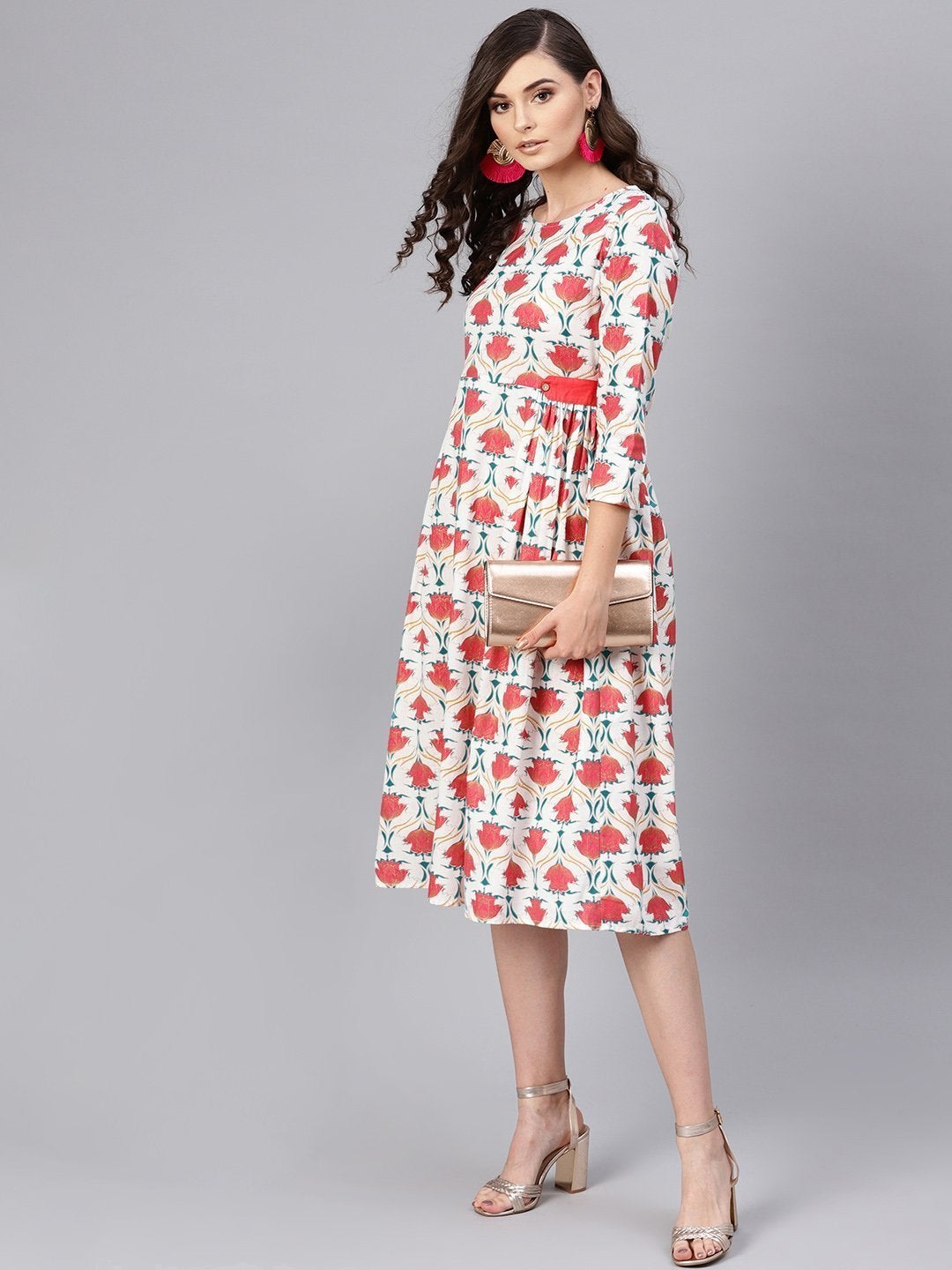Women's Pink Floral Side Tab Dress