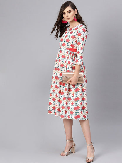 Women's Pink Floral Side Tab Dress