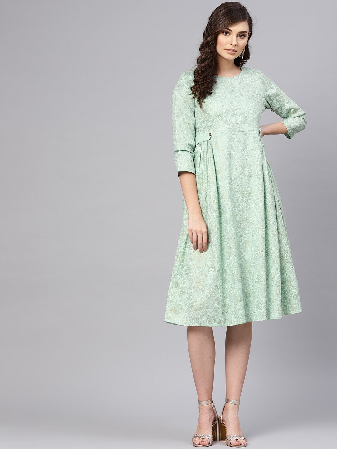 Women's Blue Foil Printed Side Tab Dress