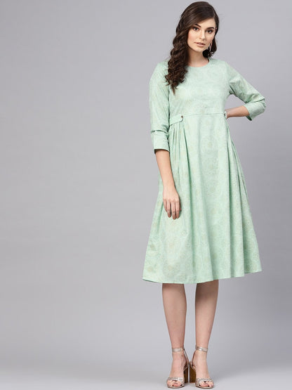 Women's Blue Foil Printed Side Tab Dress