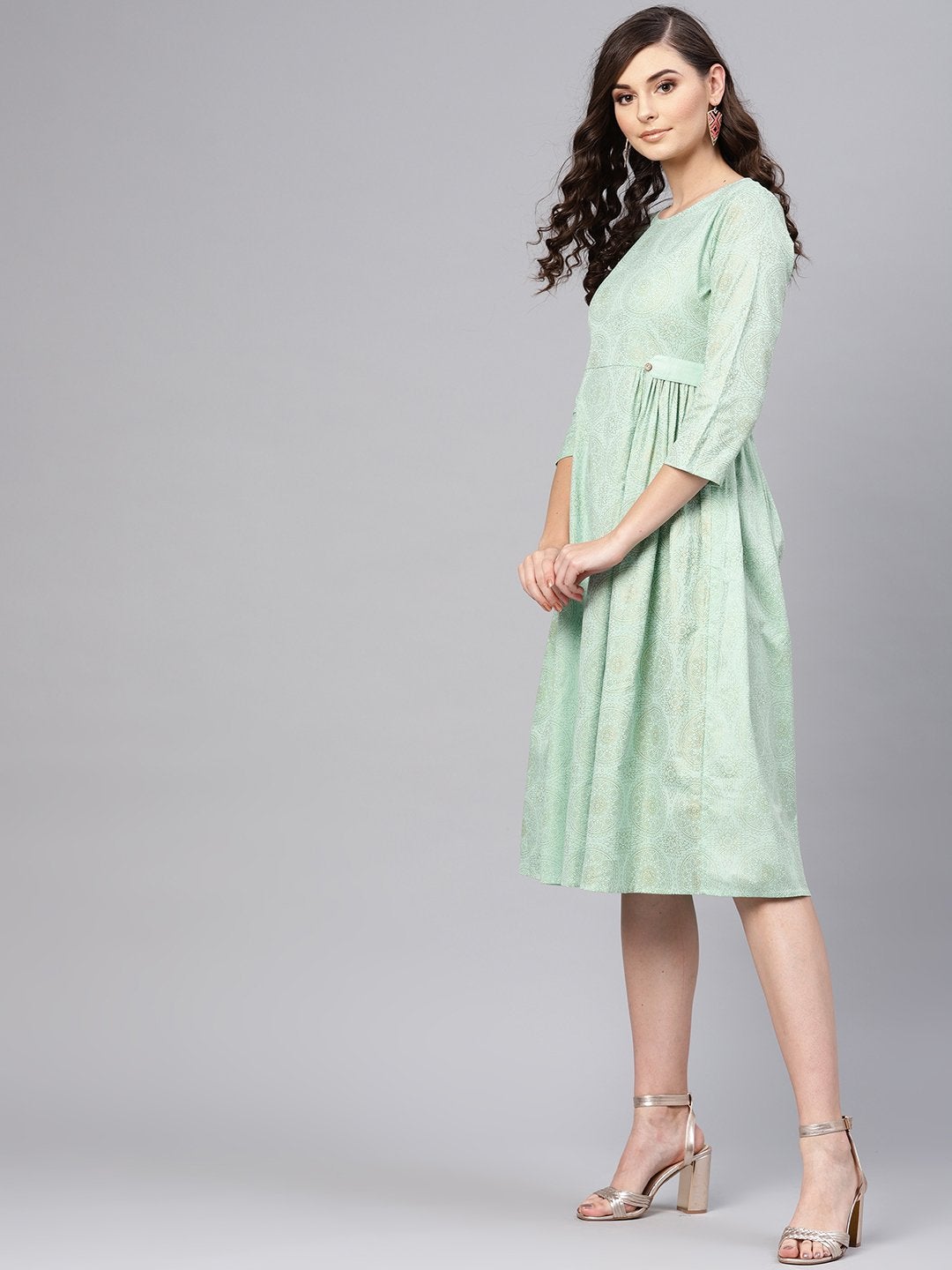 Women's Blue Foil Printed Side Tab Dress