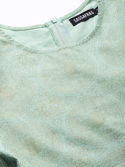 Women's Blue Foil Printed Side Tab Dress