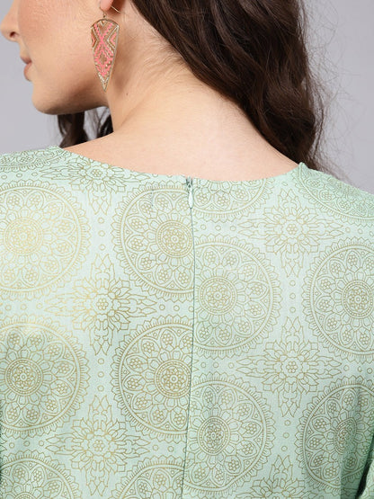 Women's Blue Foil Printed Side Tab Dress