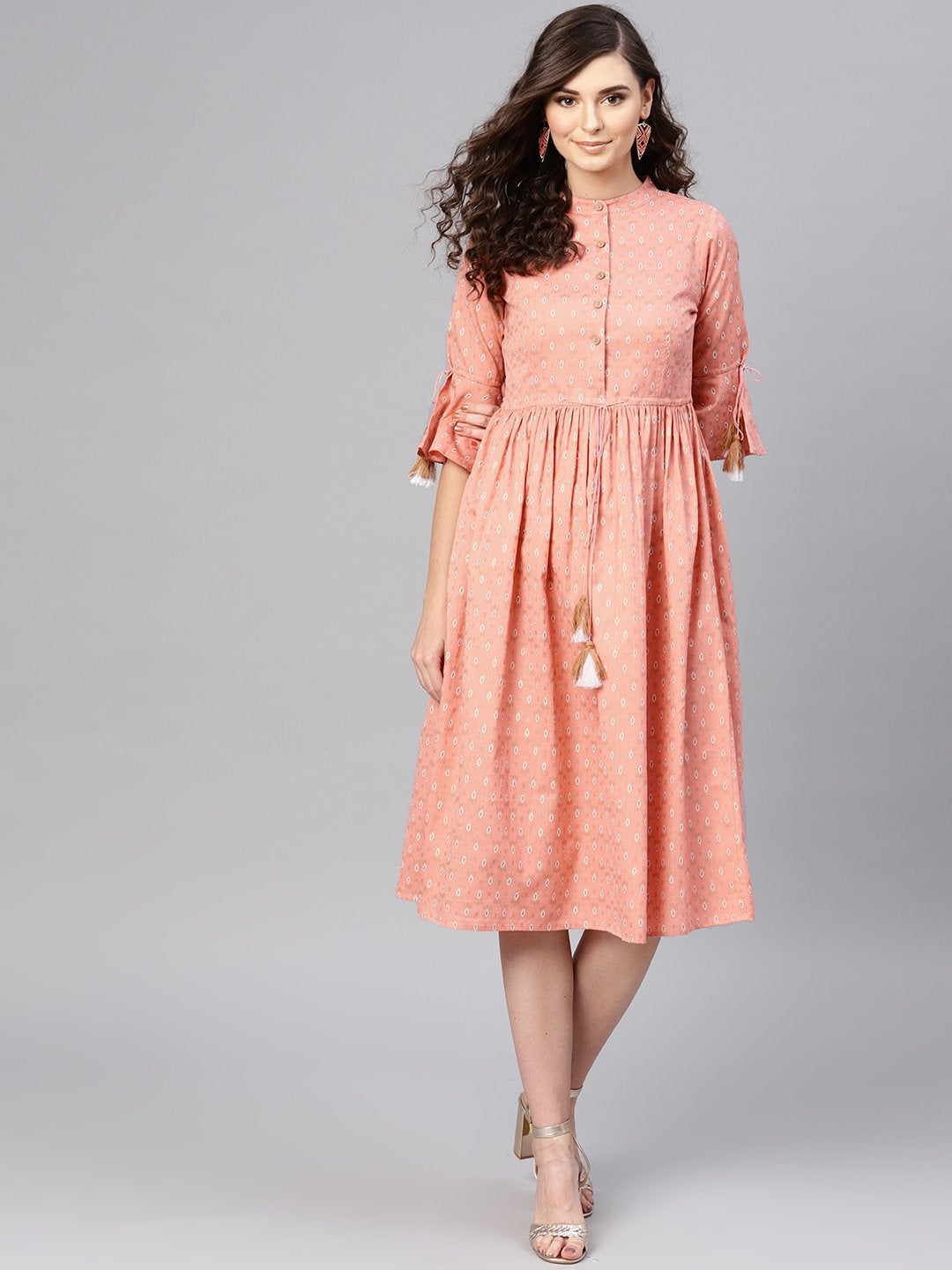 Women's Peach Foil Drawstring Dress