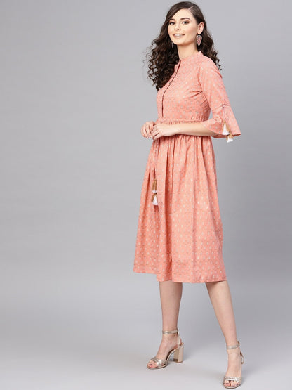 Women's Peach Foil Drawstring Dress