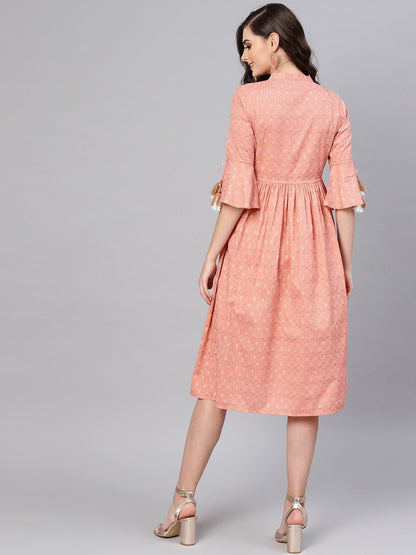 Women's Peach Foil Drawstring Dress