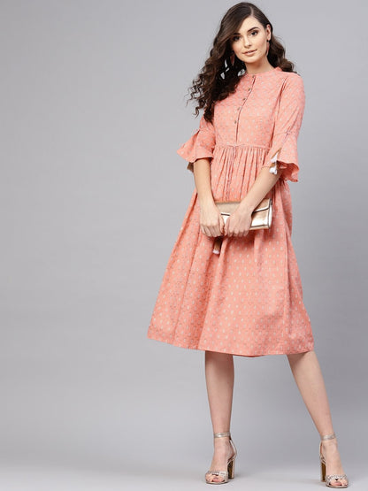 Women's Peach Foil Drawstring Dress