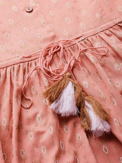 Women's Peach Foil Drawstring Dress