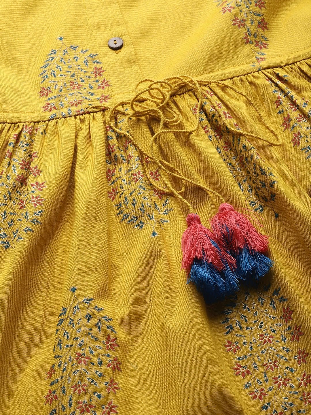 Women's Mustard Paisely Drawstring Dress