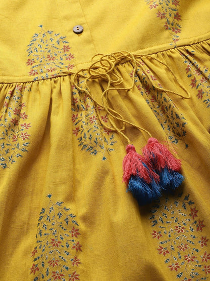 Women's Mustard Paisely Drawstring Dress