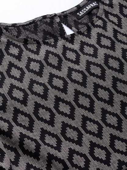 Women's Black Ikat Gathered Dress