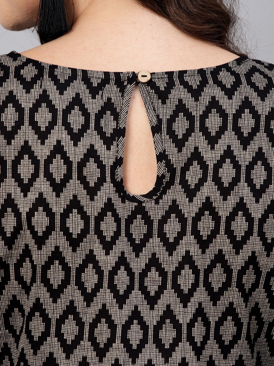 Women's Black Ikat Gathered Dress