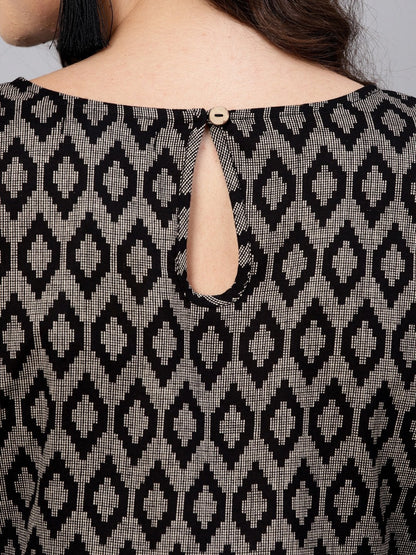Women's Black Ikat Gathered Dress