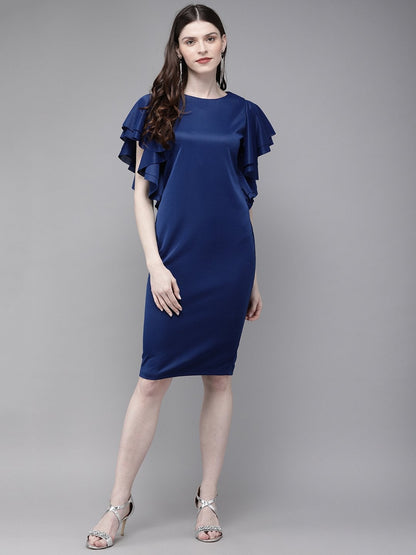 Women's Royal Blue Flared Sleeve Bodycon Scuba Dress